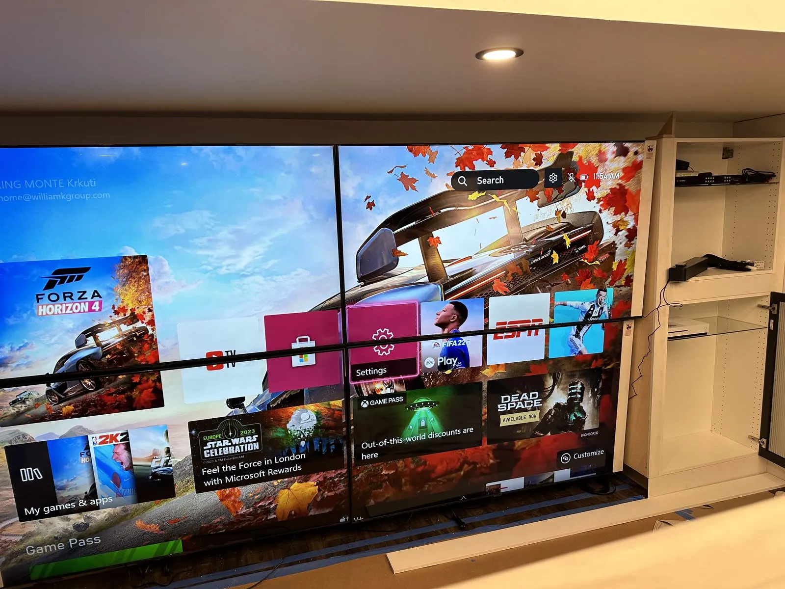 2x2 commercial video wall installation — close-up of bezel-free display array